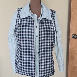 Christopher & Banks Light Teal Blue Blouse with Matching Reversable Vest Sz M